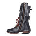 Leather Chunky Heel Mid Calf Boots