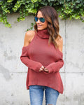 Sexy Bare Shoulder High Neck Long Sleeve Pure Color Sweater - Oh Yours Fashion - 5