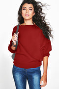 Fashion Loose Bat Sleeve Boat Neck Knit Women's Sweater - Oh Yours Fashion - 8