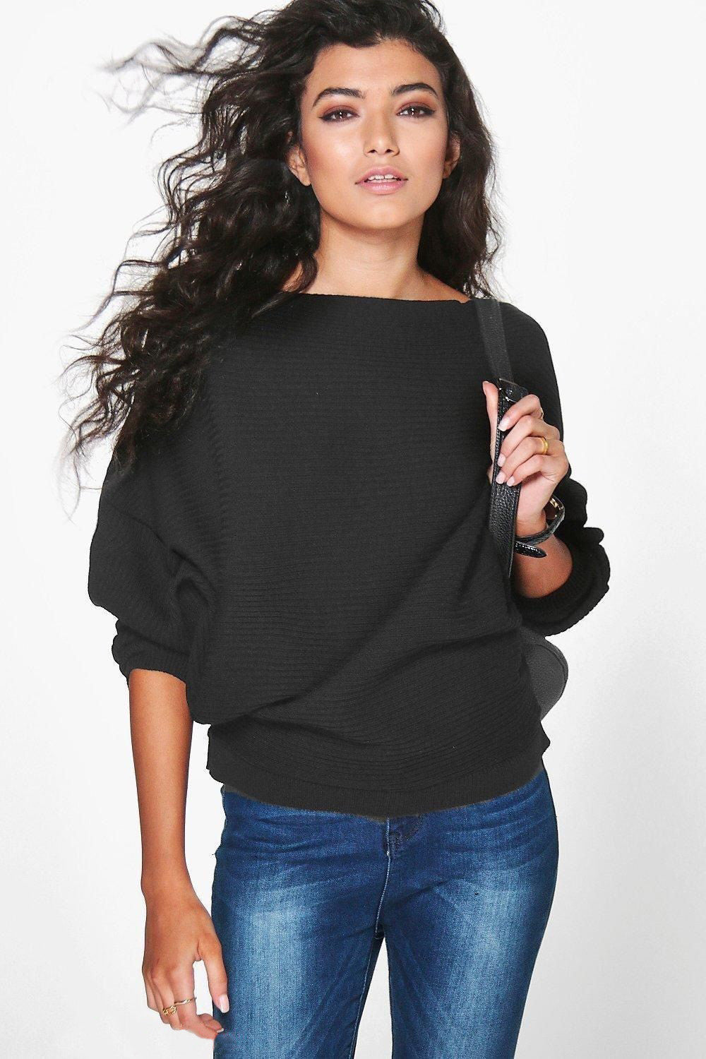 Fashion Loose Bat Sleeve Boat Neck Knit Women's Sweater - Oh Yours Fashion - 6