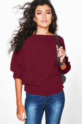 Fashion Loose Bat Sleeve Boat Neck Knit Women's Sweater - Oh Yours Fashion - 9