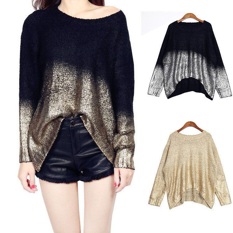 Bat Sleeve Scoop Loose Sequins Sweater - Oh Yours Fashion - 1