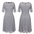 Elegant Floral Lace Short Sleeve Scoop Knee-Length Dress - Oh Yours Fashion - 7