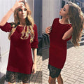 Fashion Lace Patchwork Long Sleeve Knee-length Dress - Oh Yours Fashion - 5
