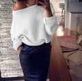 Off Shoulder Cross Grain Pure Color Sweater - Oh Yours Fashion - 9