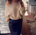 Off Shoulder Cross Grain Pure Color Sweater - Oh Yours Fashion - 8