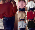 Off Shoulder Cross Grain Pure Color Sweater - Oh Yours Fashion - 3