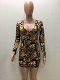 Floral Print Deep V Neck Long Sleeve Bodycon Short Dress - Oh Yours Fashion - 4