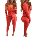 Long Sleeve Lace Up Deep V-neck Draw String Waist Long Jumpsuit - Oh Yours Fashion - 7