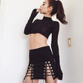 Hollow Out Lace Up Pure Color Bodycon Short Skirt - Oh Yours Fashion - 5