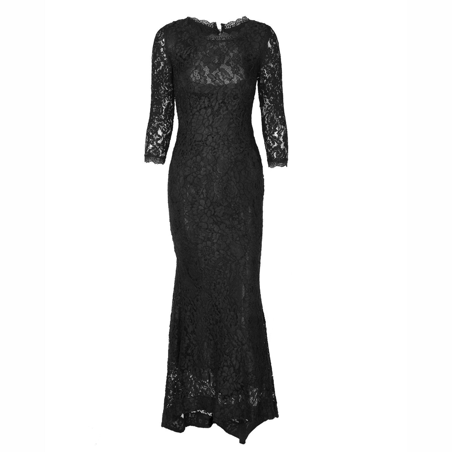 Sexy Black Lace Patchwork Bodycon Long Mermaid Dress - Oh Yours Fashion - 6