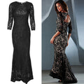 Sexy Black Lace Patchwork Bodycon Long Mermaid Dress - Oh Yours Fashion - 1
