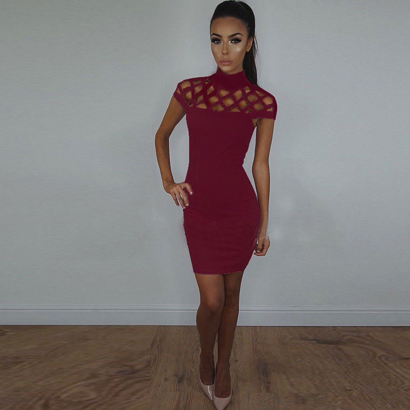 Sexy Hollow Out Short Sleeve Short Bodycon Dress - Oh Yours Fashion - 9