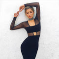 Black Mesh Patchwork Hollow Out Bodycon Knee-length Dress - Oh Yours Fashion - 3