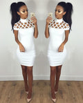 Sexy Hollow Out Short Sleeve Short Bodycon Dress - Oh Yours Fashion - 1