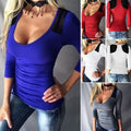 Big Scoop Patchwork Sexy Slim T-shirt - Oh Yours Fashion - 1