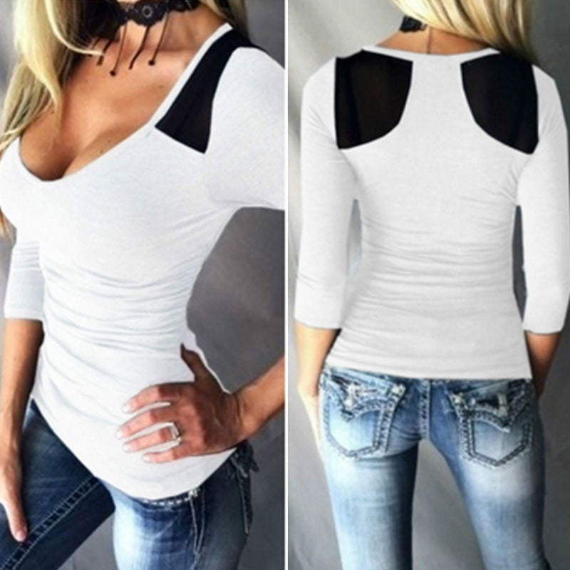 Big Scoop Patchwork Sexy Slim T-shirt - Oh Yours Fashion - 6