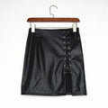 Black PU Lace Up Split Short Slim Skirt - Oh Yours Fashion - 8