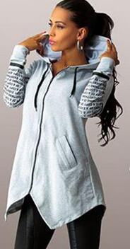 Hooded Split Letter Print Zipper Long Coats - Oh Yours Fashion - 2
