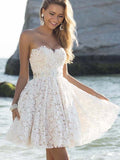 Sexy Strapless Floral Lace A-Line Pleated Short Bridesmaid Dress - Oh Yours Fashion - 2