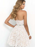 Sexy Strapless Floral Lace A-Line Pleated Short Bridesmaid Dress - Oh Yours Fashion - 4