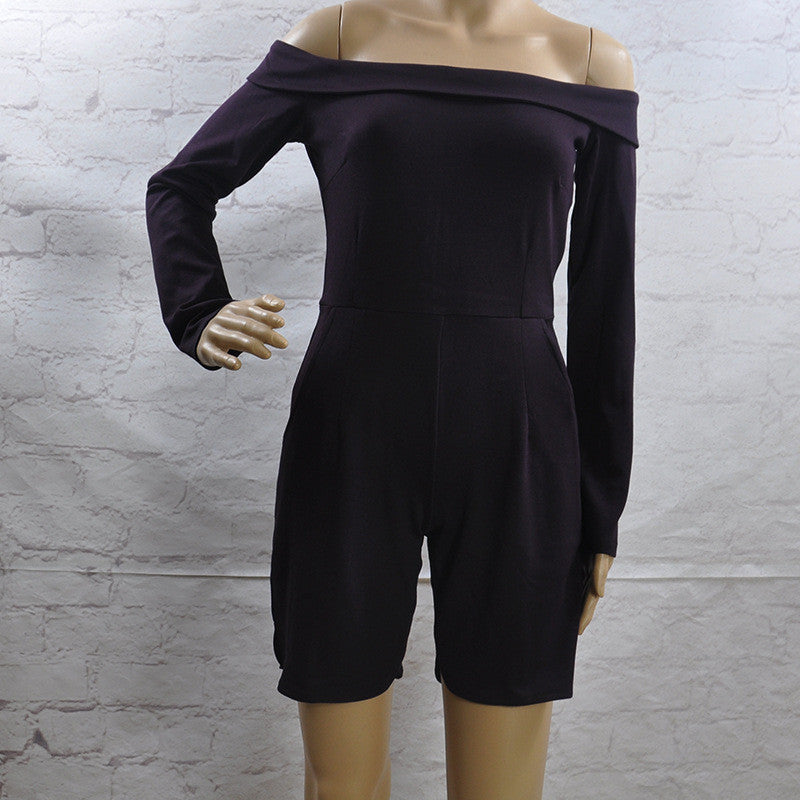 Black Off-Shoulder Long Sleeve High Waist Short Jumpsuit - Oh Yours Fashion - 4