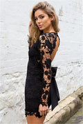 Lace Patchwork Long Sleeve Backless Bodycon Short Dress - Oh Yours Fashion - 8