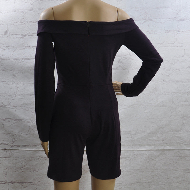 Black Off-Shoulder Long Sleeve High Waist Short Jumpsuit - Oh Yours Fashion - 5