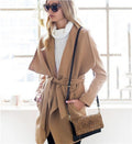 Khaki Long Sleeve Lapel Pockets Long Coat - Oh Yours Fashion - 1