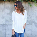 Pure Color V-neck Loose Irregular Blouse - Oh Yours Fashion - 4