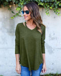 Pure Color V-neck Loose Irregular Blouse - Oh Yours Fashion - 6