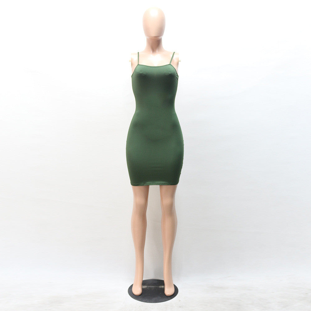 Sexy Spaghetti Strap Pure Color Short Bodycon Dress - Oh Yours Fashion - 6