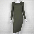 Hot Style Metal Button Pure Color Bodycon Long Dress - Oh Yours Fashion - 7