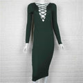 Hollow Out Criss Cross V Neck Long Sleeve Bodycon Dress - Oh Yours Fashion - 8
