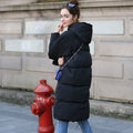 Pure Color Women Winter Warm Long Hooded Down Coat
