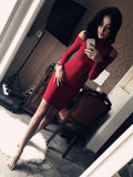 Turtle Neck Dew Shoulder Long-Dleeves Bodycon Dress - Oh Yours Fashion - 3