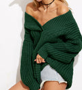 Personality Deep V Neck Loose Pure Color Chunky Knit Sweater - Oh Yours Fashion - 4
