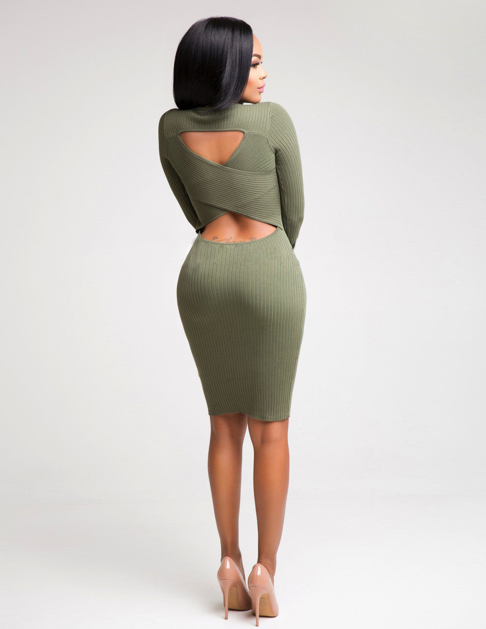 Sexy Hollow Out Back Bodycon Knee-length Dress - Oh Yours Fashion - 6
