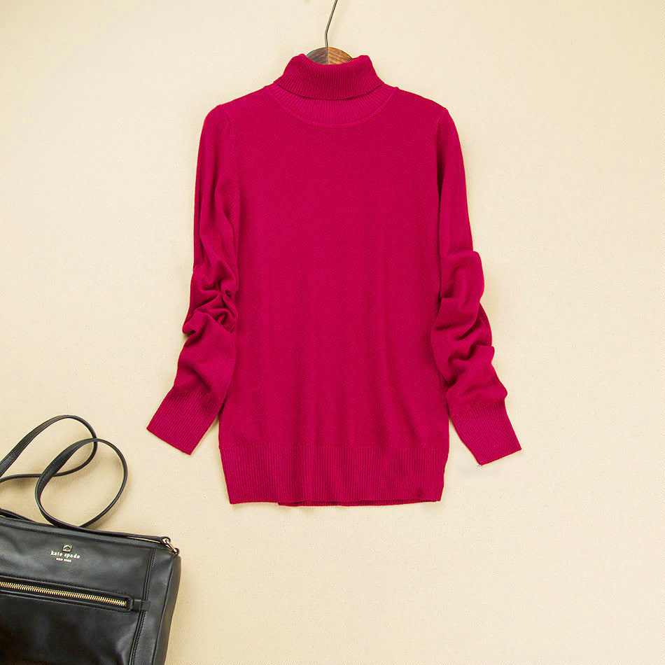 Fashion Pure Color High Neck Long Sleeve Slim Knit Sweater - Oh Yours Fashion - 8
