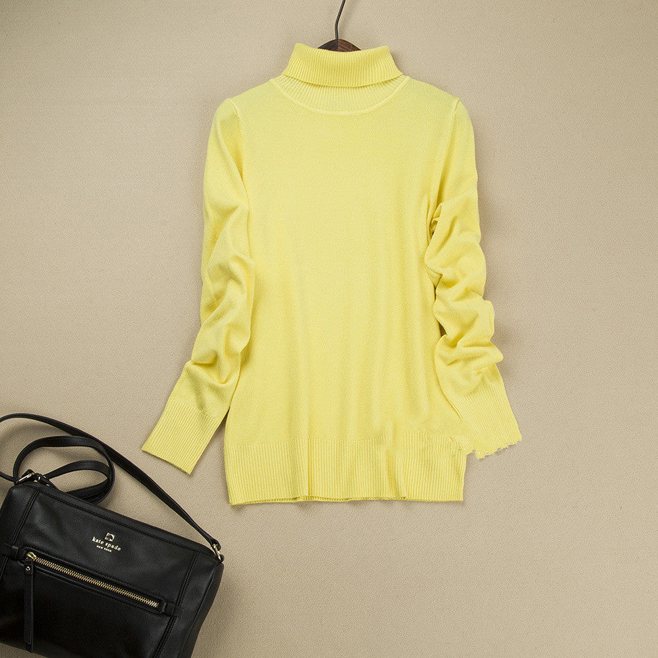 Fashion Pure Color High Neck Long Sleeve Slim Knit Sweater - Oh Yours Fashion - 6
