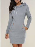 Fashion Pure Color Long Hoodie Dress - Oh Yours Fashion - 7