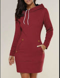 Fashion Pure Color Long Hoodie Dress - Oh Yours Fashion - 3