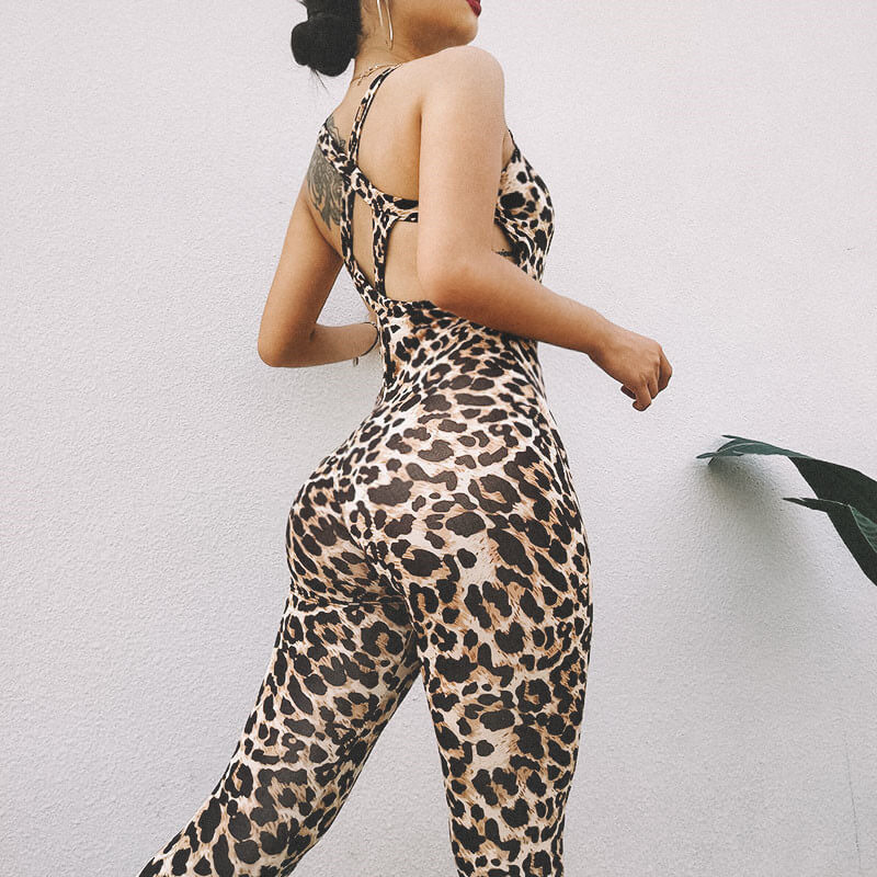 Leopard Open Back Skinny Jumpsuit