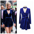 Sexy Blue V Halter Pleuche Belt Dress - Oh Yours Fashion - 1