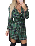 Long Sleeves Plaid Long Shirt Blouses With Belt - Oh Yours Fashion - 5