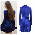 Sexy Blue V Halter Pleuche Belt Dress - Oh Yours Fashion - 5
