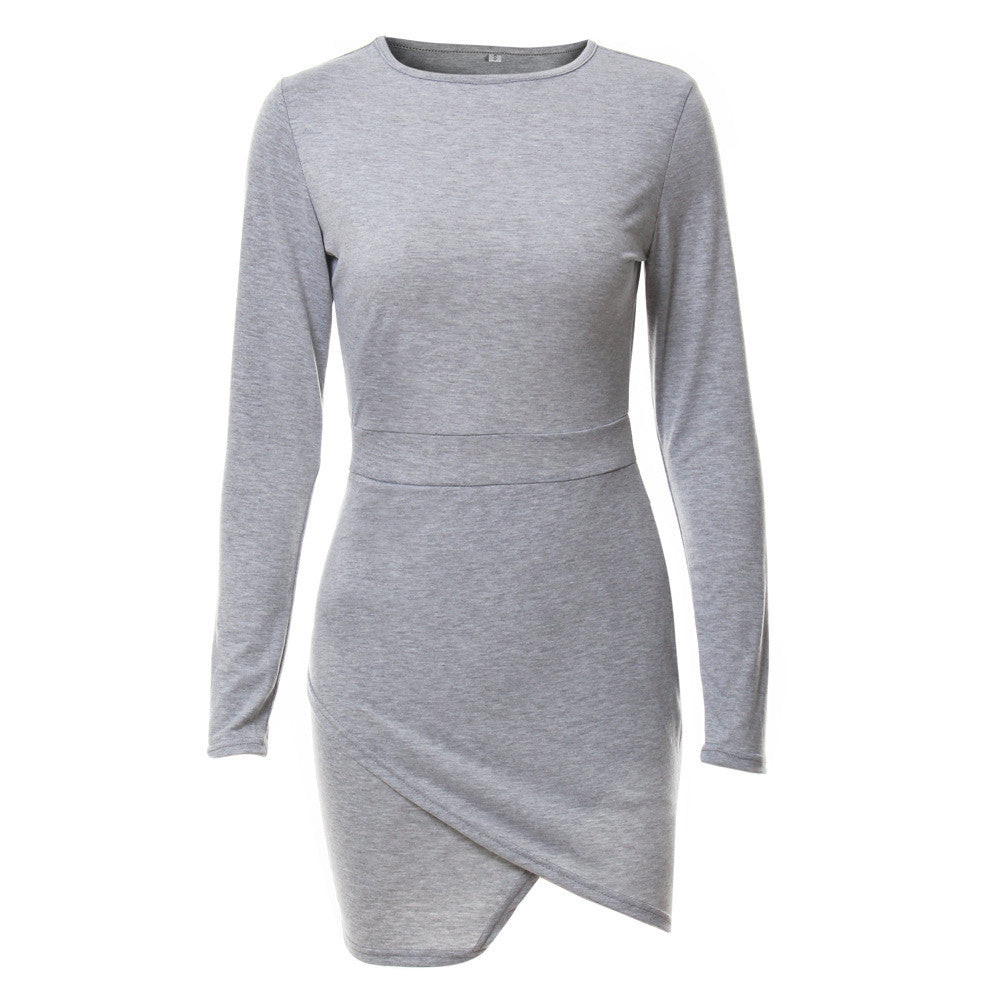 Simple Fashion Long Sleeve Short Irregular Bodycon Dress - Oh Yours Fashion - 9