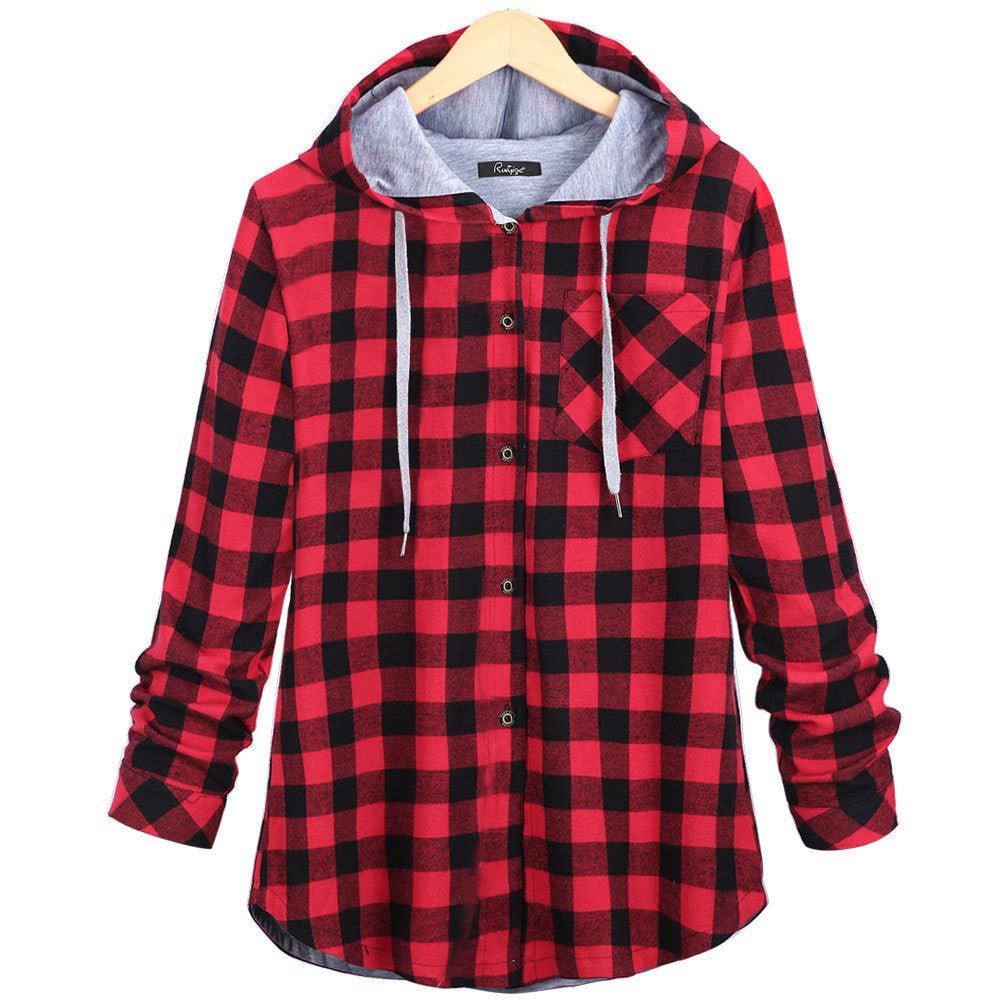 Christmas Plaid Hooded Plus Size Coat - Oh Yours Fashion - 3