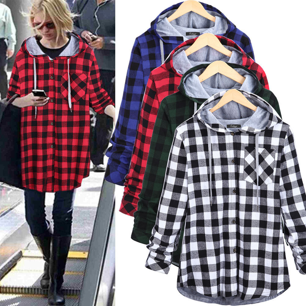 Christmas Plaid Hooded Plus Size Coat - Oh Yours Fashion - 1