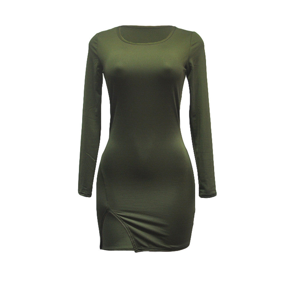 Sexy Side Slit Long Sleeve Scoop Bodycon Short Dress - Oh Yours Fashion - 9
